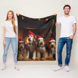 Airedale by the Fireplace Christmas  Fleece Blanket