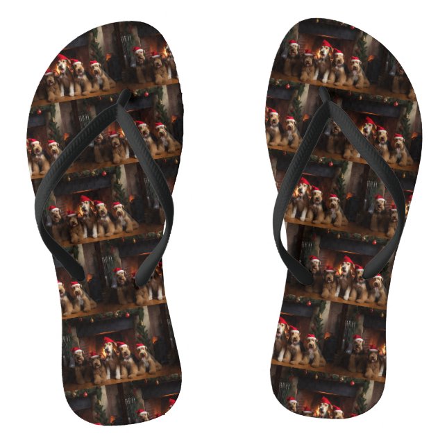 Airedale by the Fireplace Christmas  Flip Flops (Footbed)