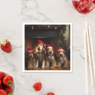 Airedale by the Fireplace Christmas  Napkin