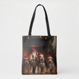 Airedale by the Fireplace Christmas Tote Bag