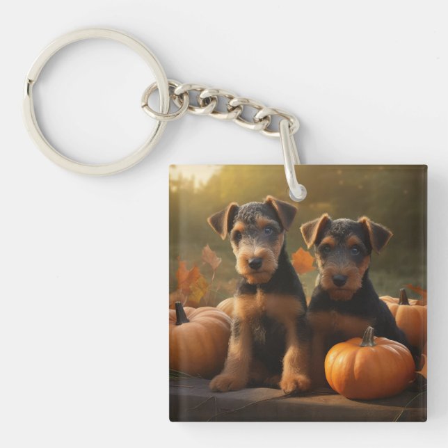 Airedale Chiot Automne Citrouille délice (Devant)