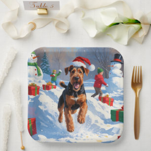 Airedale Christmas Festive Snow Scene Paper Plate