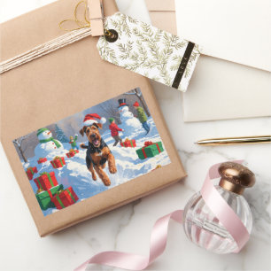 Airedale Christmas Festive Snow Scene Sticker