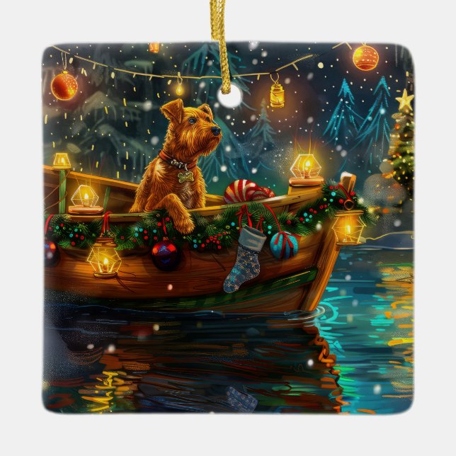 Airedale Christmas Festive Voyage Ceramic Ornament (Front)