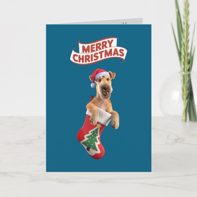 Airedale Christmas Stocking Holiday Card (Front)
