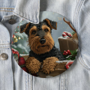 Airedale Dog Christmas Festive 6 Inch Round Button