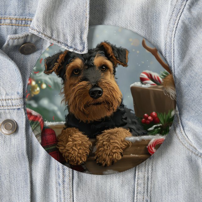 Airedale Dog Christmas Festive  6 Inch Round Button (In Situ)