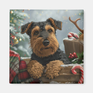 Airedale Dog Christmas Festive Magnet