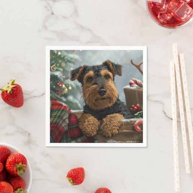 Airedale Dog Christmas Festive  Napkin (Insitu)