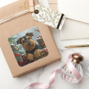 Airedale Dog Christmas Festive  Square Sticker