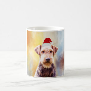 Airedale Dog Christmas Santa Hat Art Portrait Coffee Mug