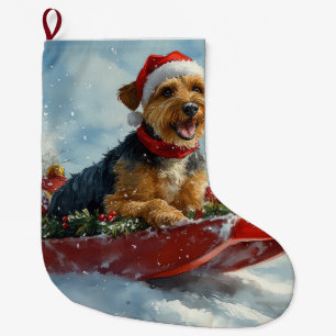 Airedale Dog in Sledge Let it Snow Christmas Large Christmas Stocking
