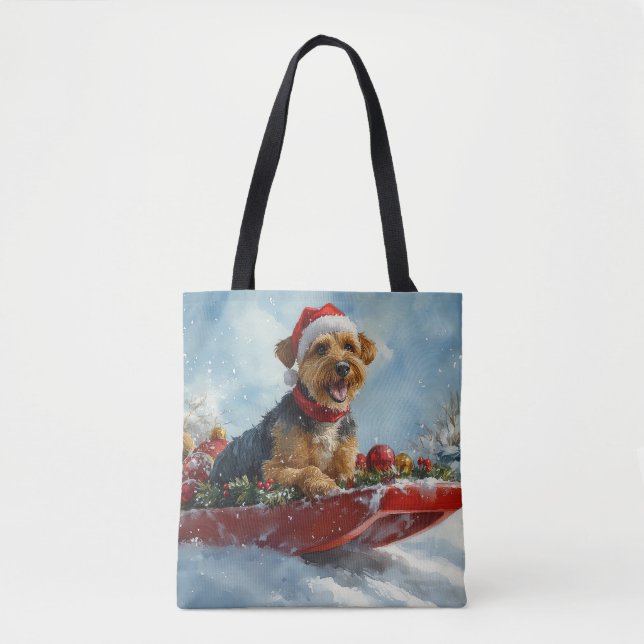 Airedale Dog in Sledge Let it Snow Christmas Tote Bag (Front)