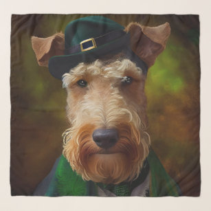 airedale dog in St. Patrick's Day Scarf