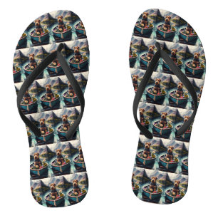 Airedale Dog on a Paddle: A Scenic Adventure Flip Flops