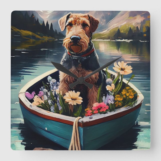 Airedale Dog on a Paddle: A Scenic Adventure Square Wall Clock (Front)