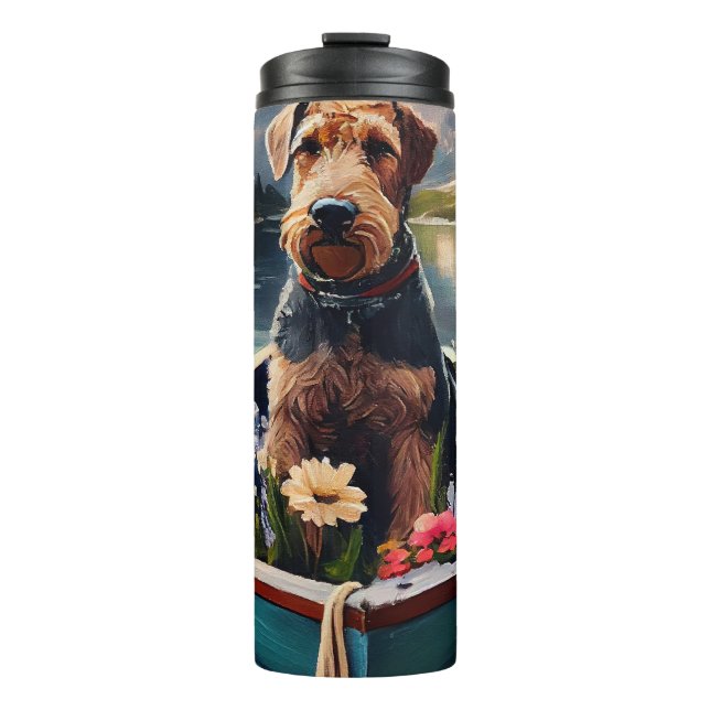 Airedale Dog on a Paddle: A Scenic Adventure Thermal Tumbler (Front)