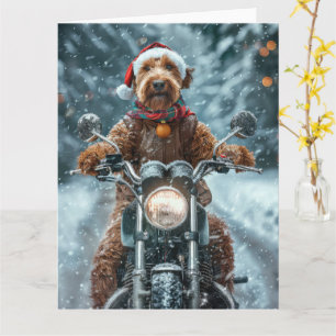 Airedale Dog Riding Motorcycle Christmas Card