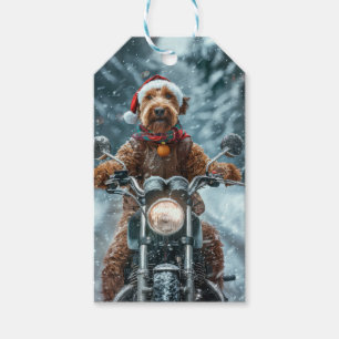 Airedale Dog Riding Motorcycle Christmas Gift Tags