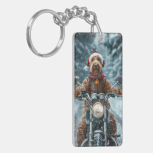 Airedale Dog Riding Motorcycle Christmas Keychain