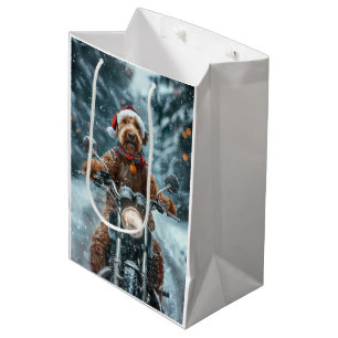 Airedale Dog Riding Motorcycle Christmas Medium Gift Bag