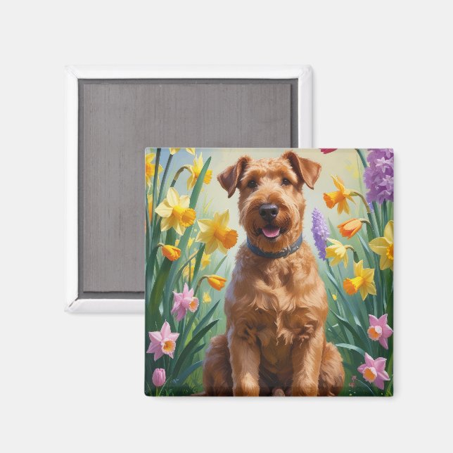 Airedale Dog Spring Flowers Painting Magnet (Front/Back)