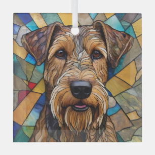 Airedale Dog "Stained Glass" Glass Ornament