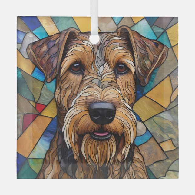 Airedale Dog "Stained Glass" Glass Ornament (Front)