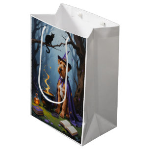 Airedale Dog Whimsical Halloween Painting Medium Gift Bag