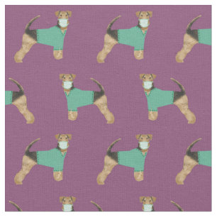 Airedale in scrubs dark purple fabric