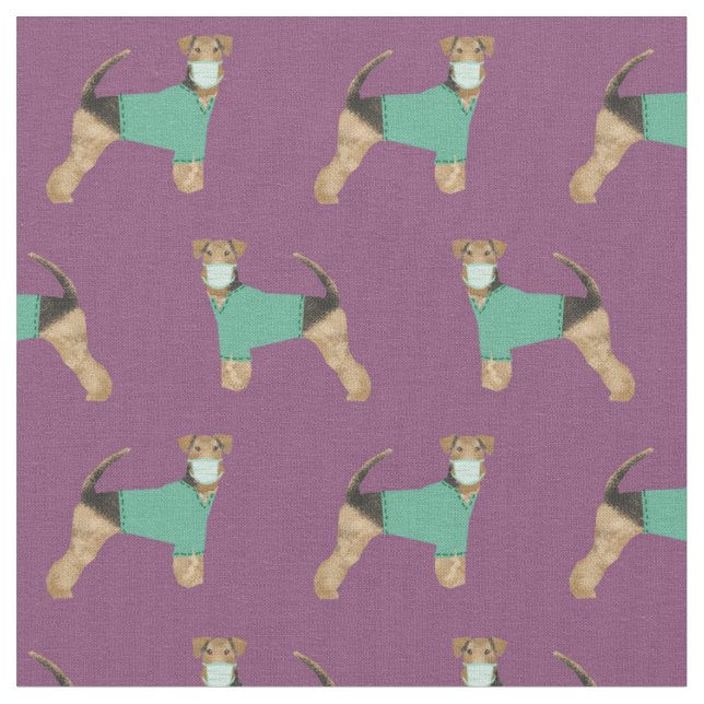 Airedale in scrubs dark purple fabric (Close Up)