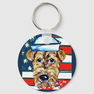 Airedale Navy Keychain