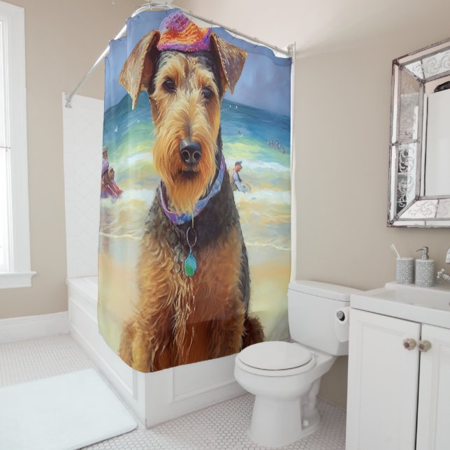Airedale on Beach, summer gift for dog lovers  (In Situ)
