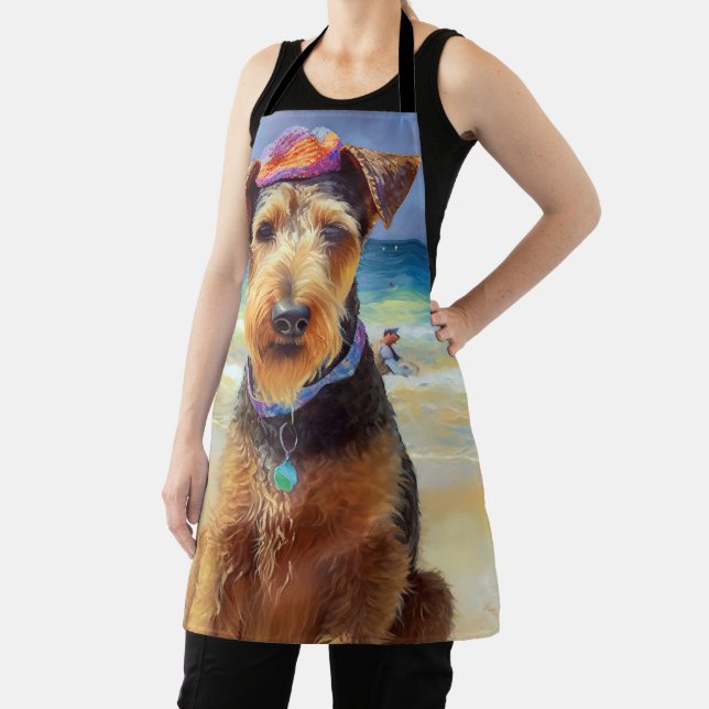 Airedale on Beach, summer gift for dog lovers  Apron (Insitu)