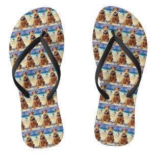 Airedale on Beach, summer gift for dog lovers  Flip Flops