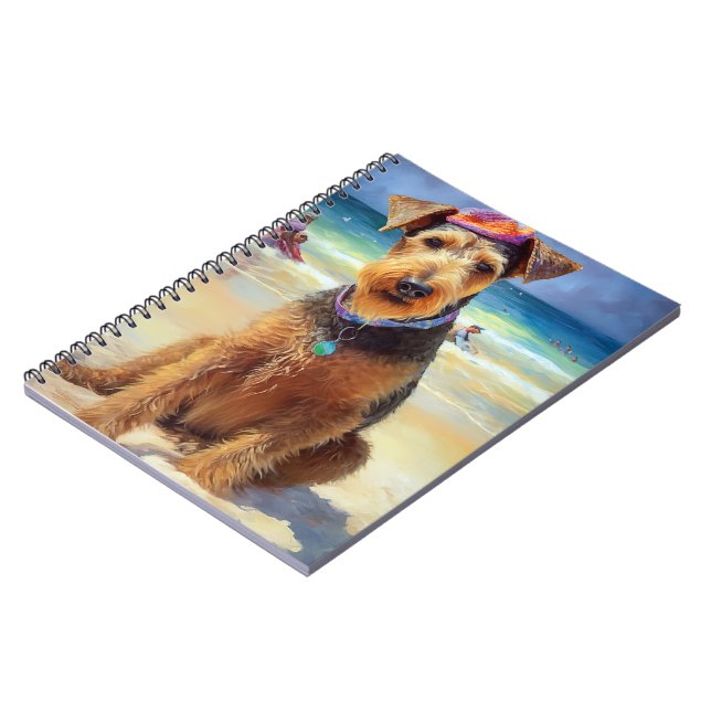 Airedale on Beach, summer gift for dog lovers  Notebook (Left Side)