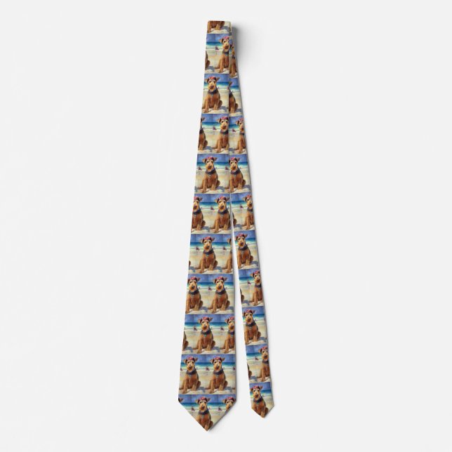 Airedale on Beach, summer gift for dog lovers  Tie (Front)