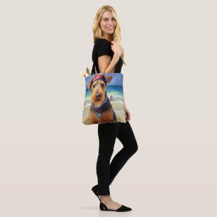 Airedale on Beach, summer gift for dog lovers Tote Bag
