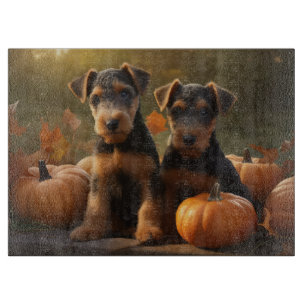 Airedale Puppy Autumn Delight Pumpkin Cutting Board
