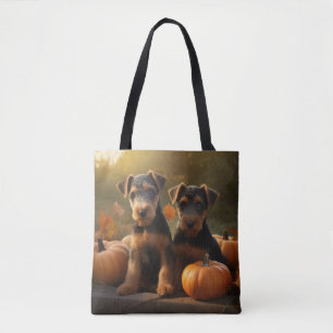 Airedale Puppy Autumn Delight Pumpkin Tote Bag
