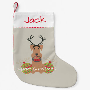 Airedale Reindeer Merry Christmas Pet Small Christmas Stocking