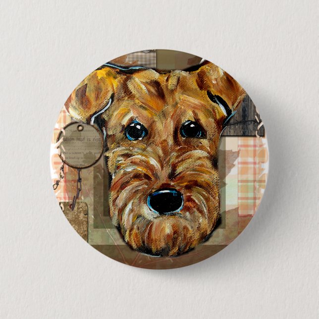AIREDALE TERRIER 2 INCH ROUND BUTTON (Front)