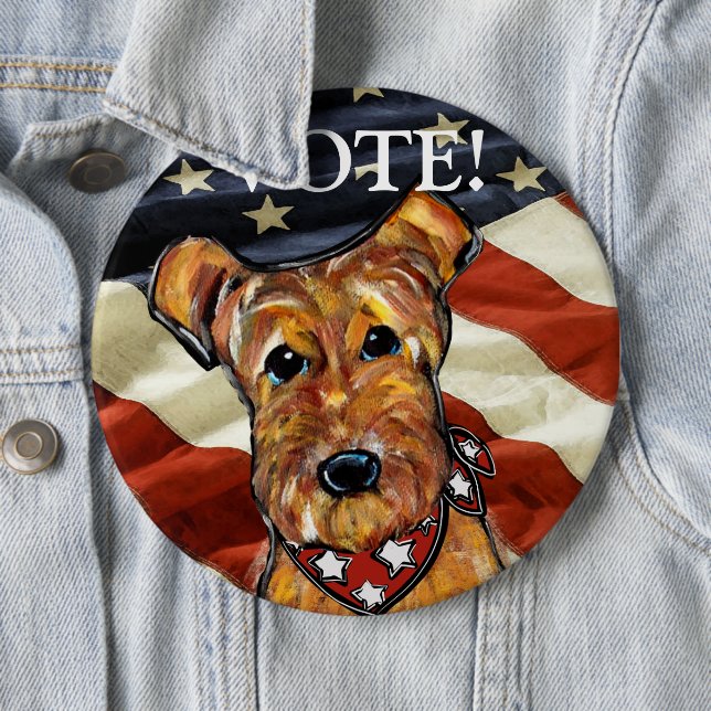 AIREDALE TERRIER 6 INCH ROUND BUTTON (In Situ)
