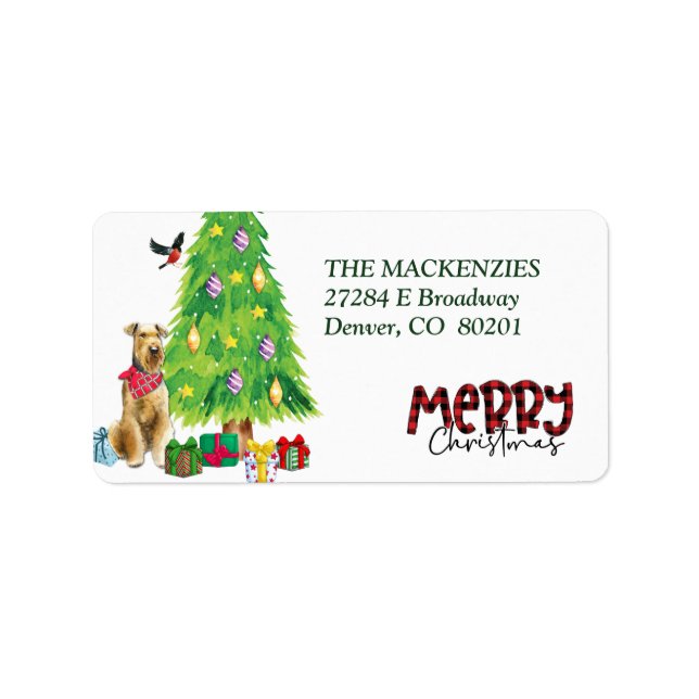 Airedale Terrier and Christmas Tree Return Address Label (Front)