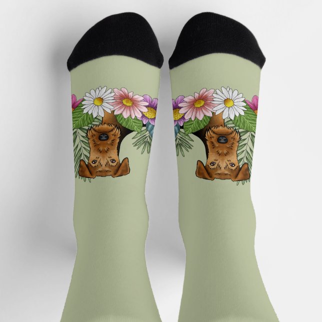 Airedale Terrier And Colourful Summer Flowers Gree Socks (Top)