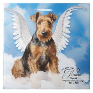 Airedale Terrier Angel Personalized Pet Memorial Tile