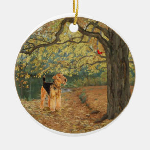 Airedale Terrier Birdwatching Ceramic Ornament