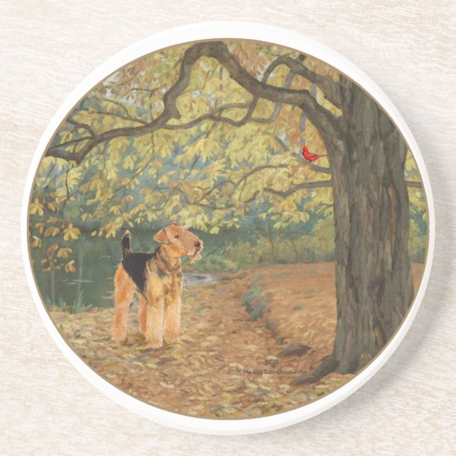 Airedale Terrier Birdwatching Coaster (Front)