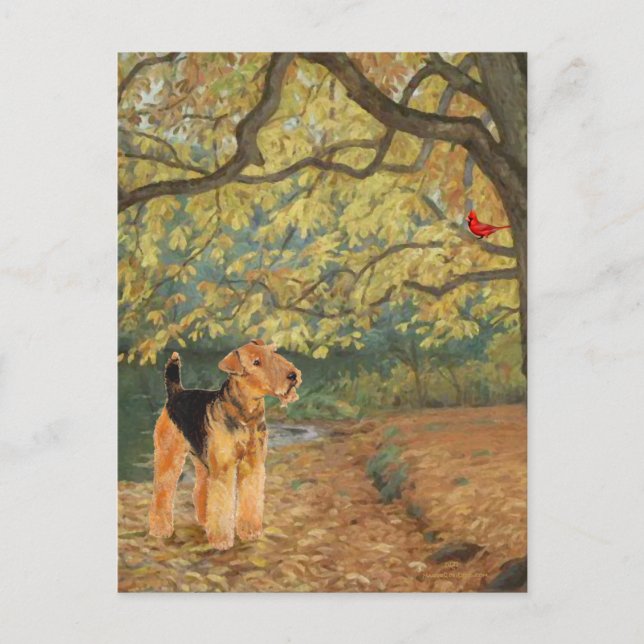 Airedale Terrier Birdwatching Postcard (Front)