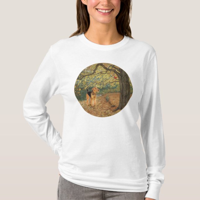 Airedale Terrier Birdwatching T-Shirt (Front)